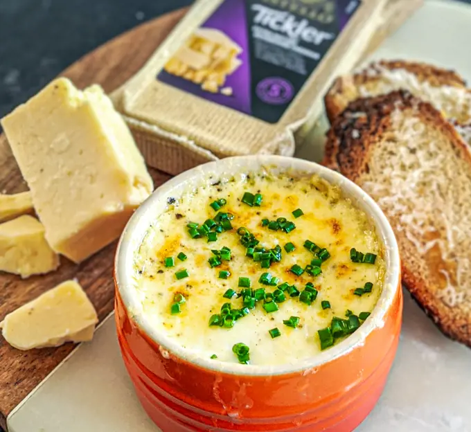CHEDDAR EGGS EN COCOTTE WITH SMOKED HADDOCK & CRISPY CHEESE TOAST